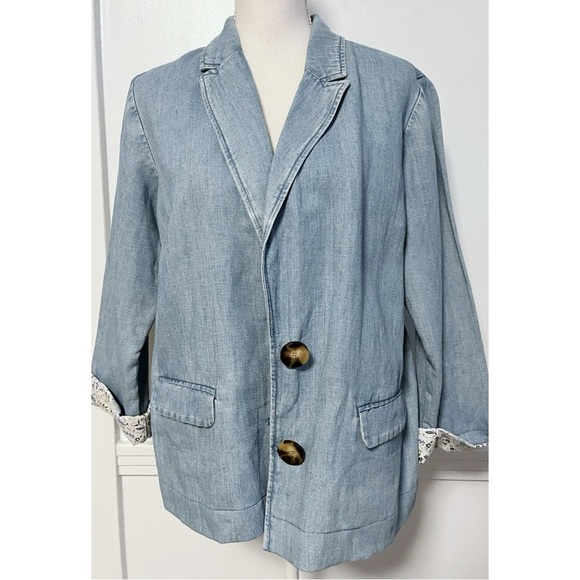 J. Jill • Light Denim Two Button Blazer Jacket - Picture 1 of 5